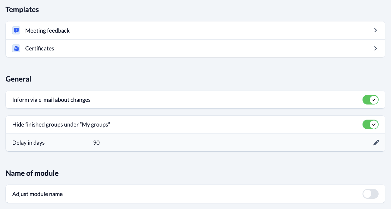 Screenshoit Groups Settings Templates Geberal