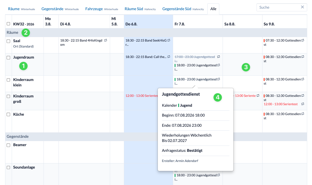 Screenshot: Buchungsplan im Detail