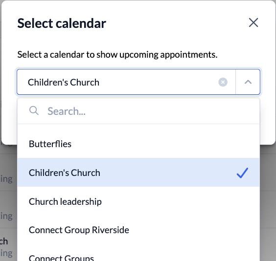 Screenshot Check-in Meetings Select calendar