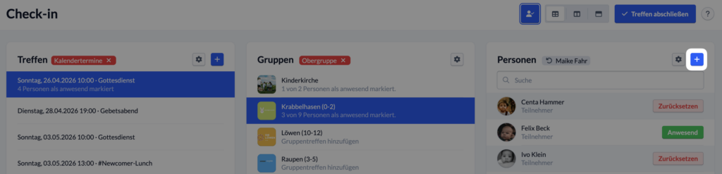 Screenshot Neue Person erstellen über das blauer Plus oberhalb der Personenliste
