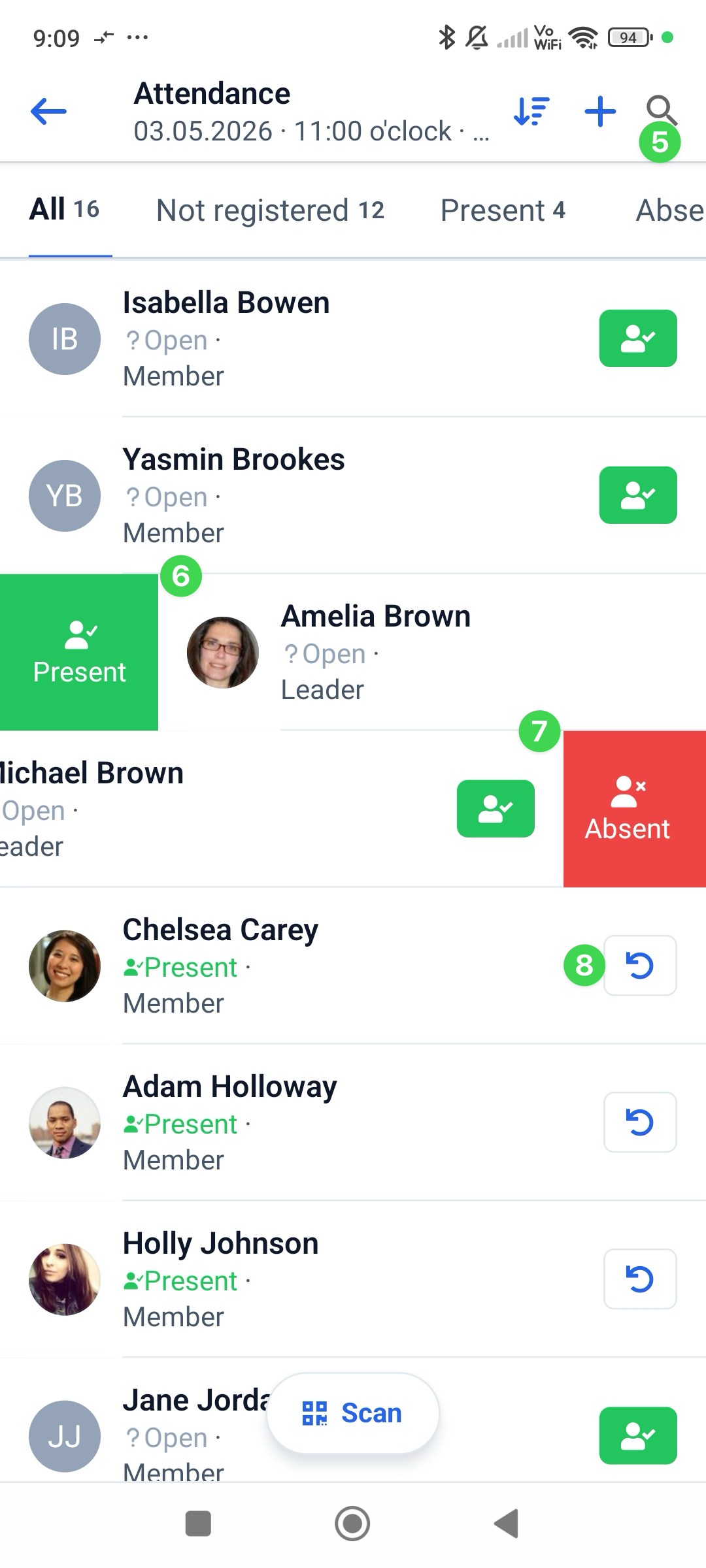 Screenshot App Group meeting Attance Present Absent