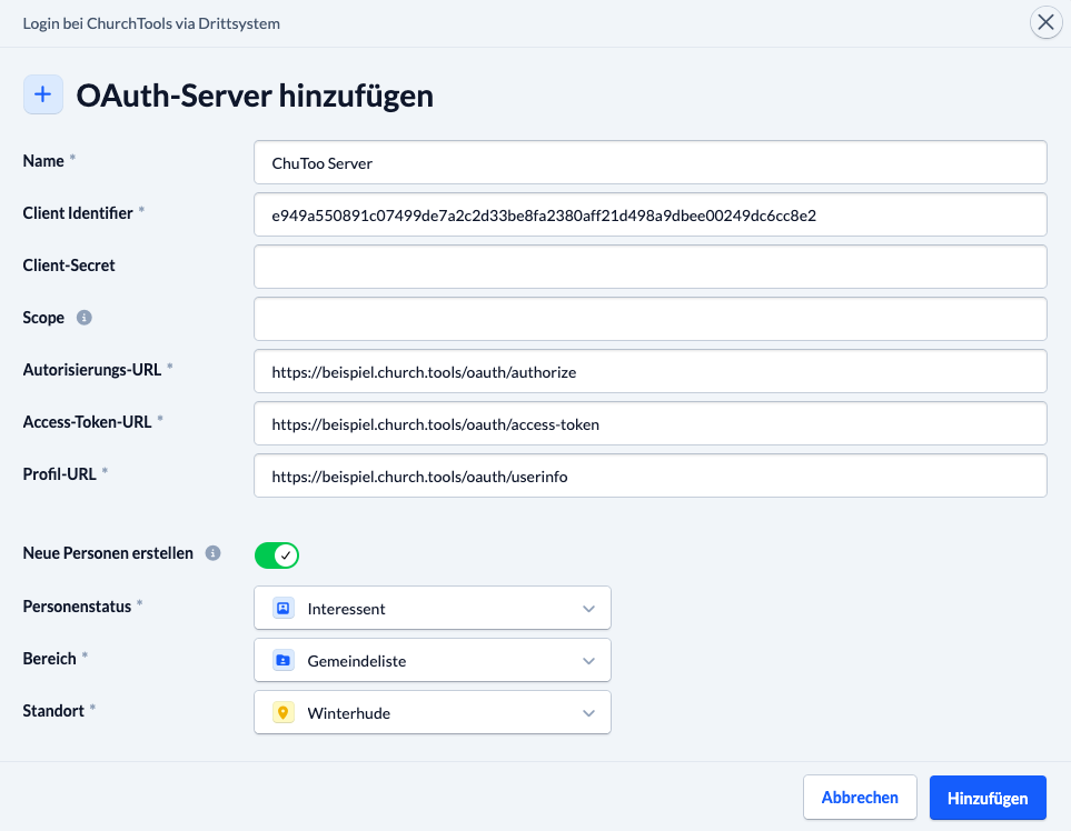 Screenshot Login OAuth-Server hinzufügen