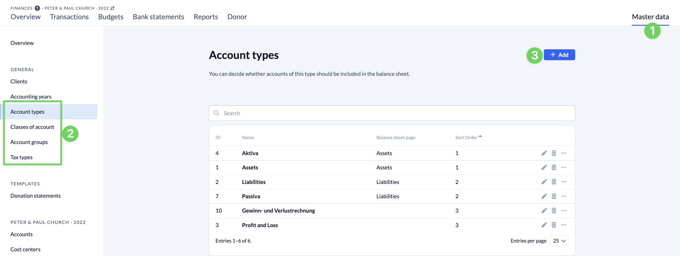 Screenshot Finances Master data Accounts Add