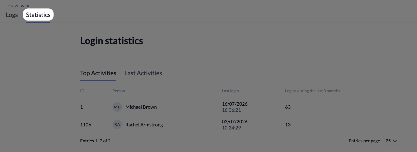 Screenshot Logs Statistics