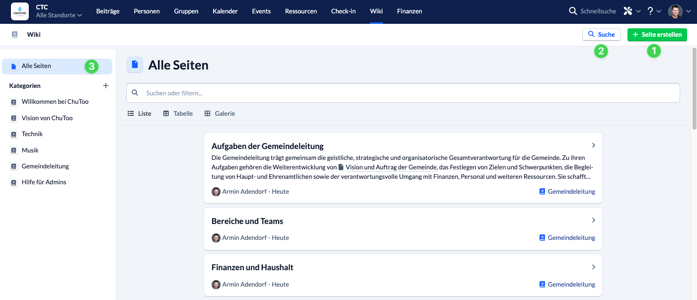 Screenshot: Alle Seiten im Wiki-Modul