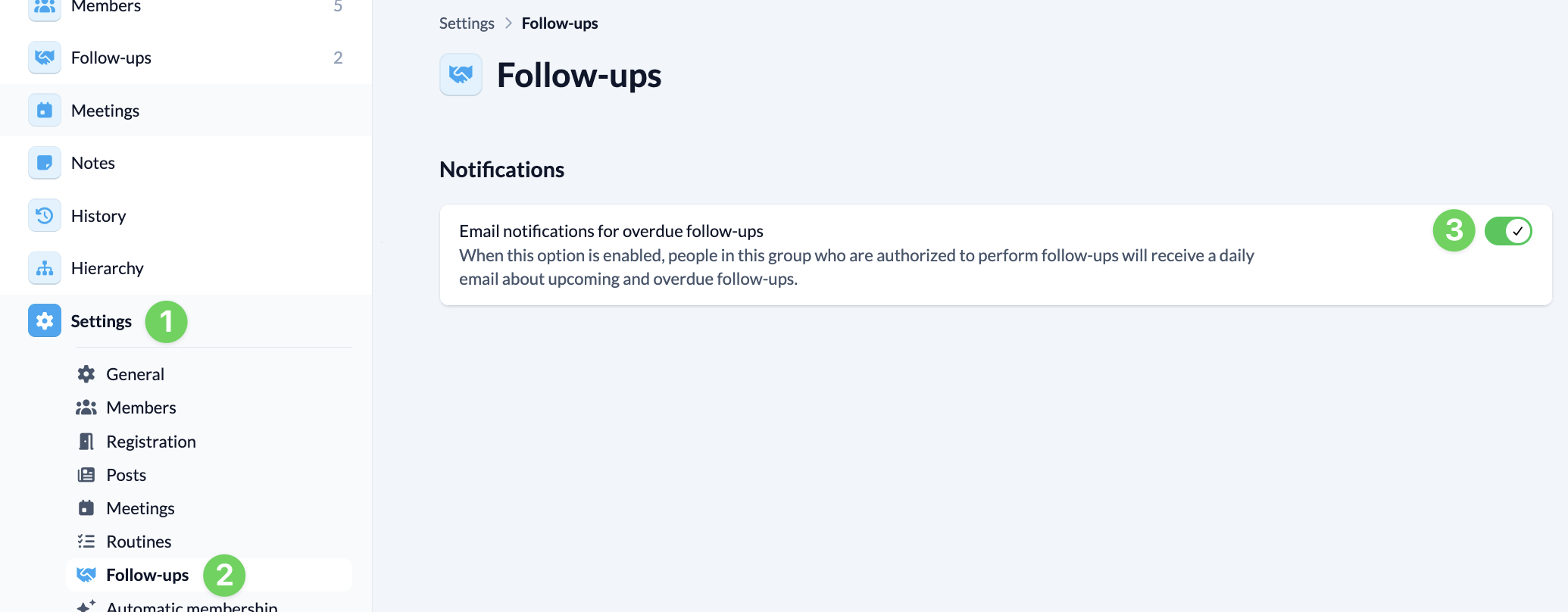 Screenshot Groups Settings Follow-ups