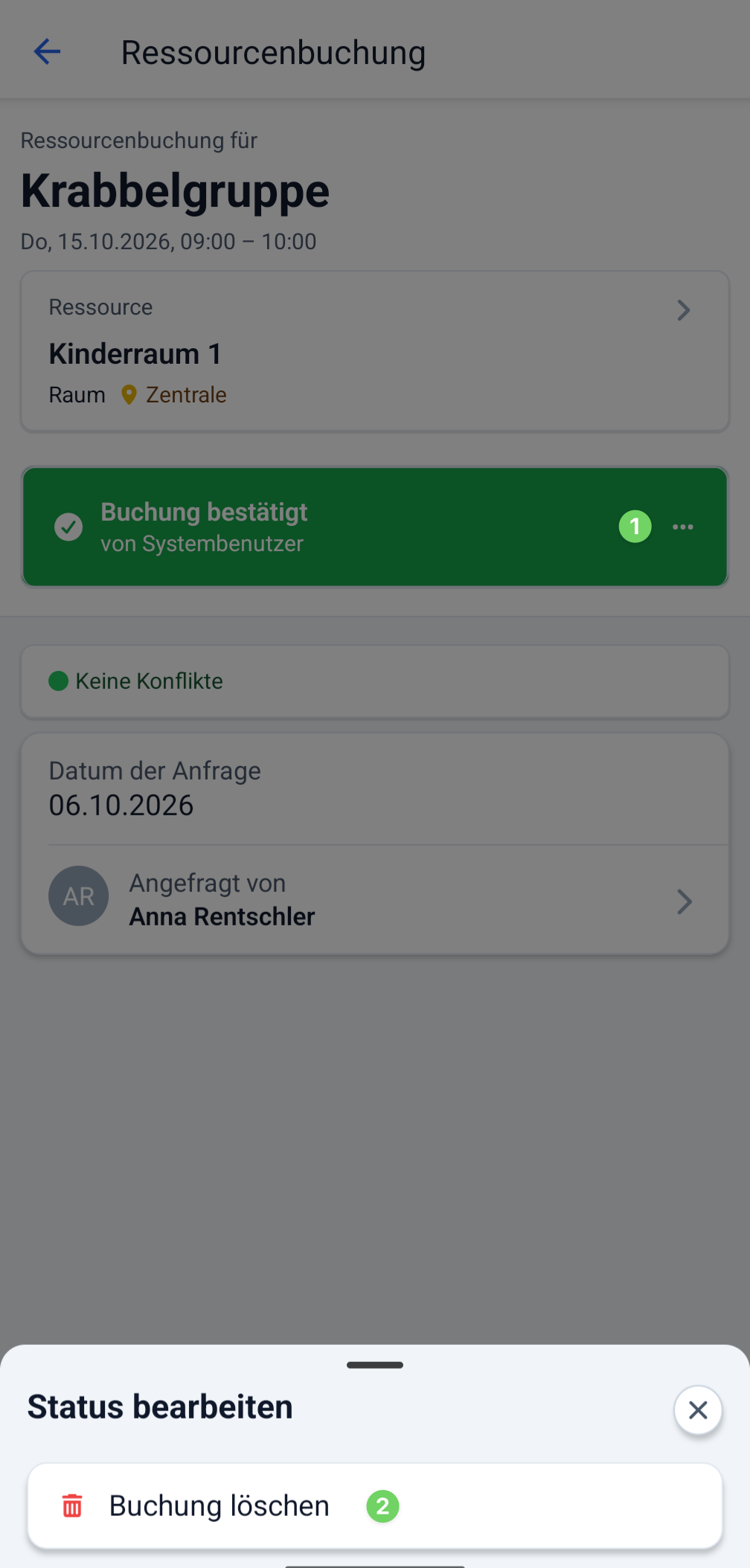 Screenshot Eigene Buchungsanfrage löschen
