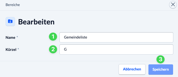 Screenshot Bestehenden Bereich bearbeiten